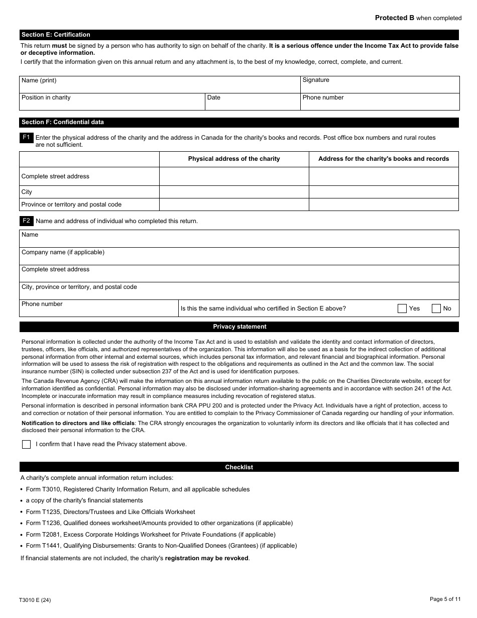 Form T3010 Registered Charity Information Return - Canada, Page 5