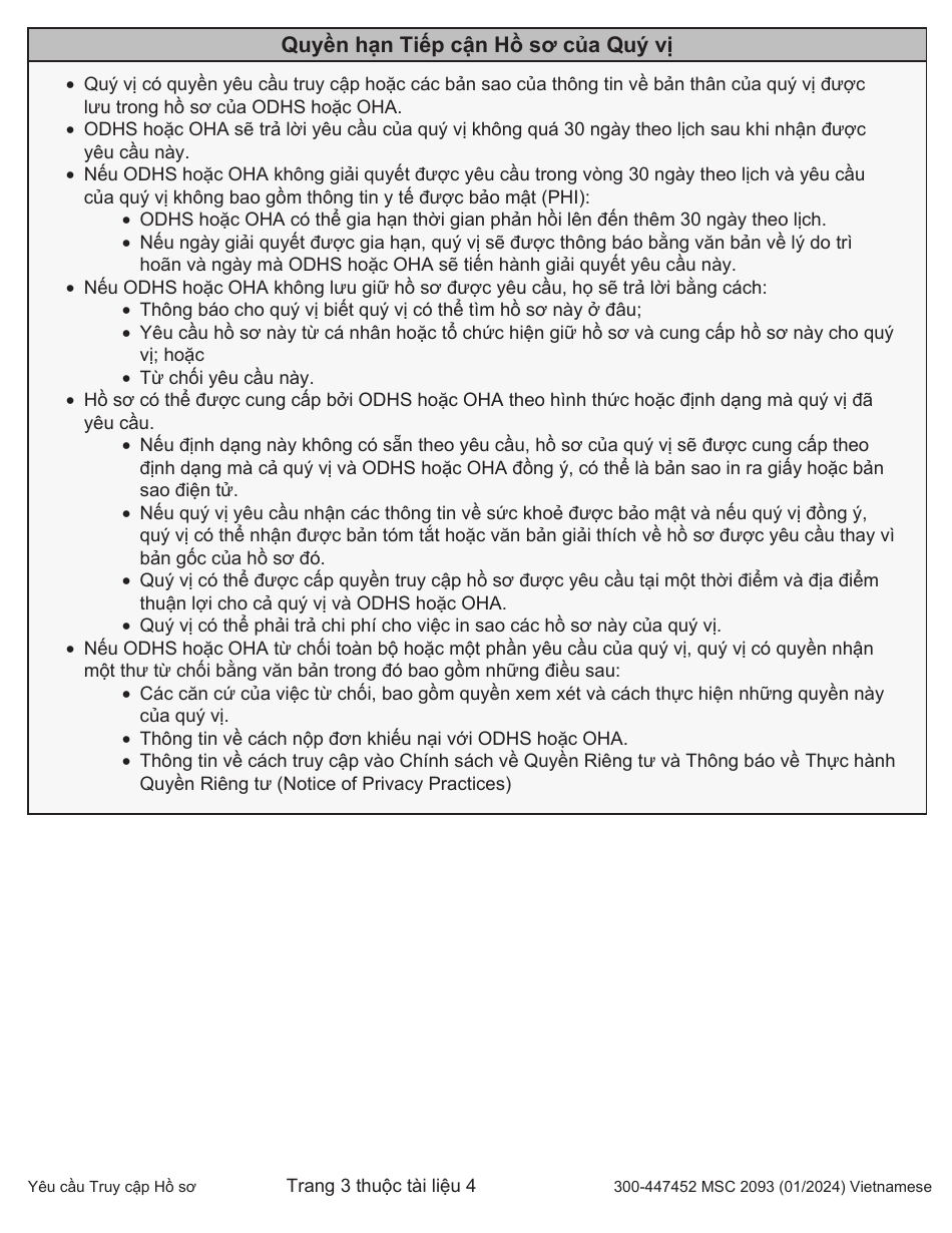 Form MSC2093 Request for Access to Records - Oregon (Vietnamese), Page 3