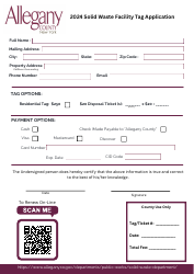 Solid Waste Facility Tag Application - Allegany County, New York