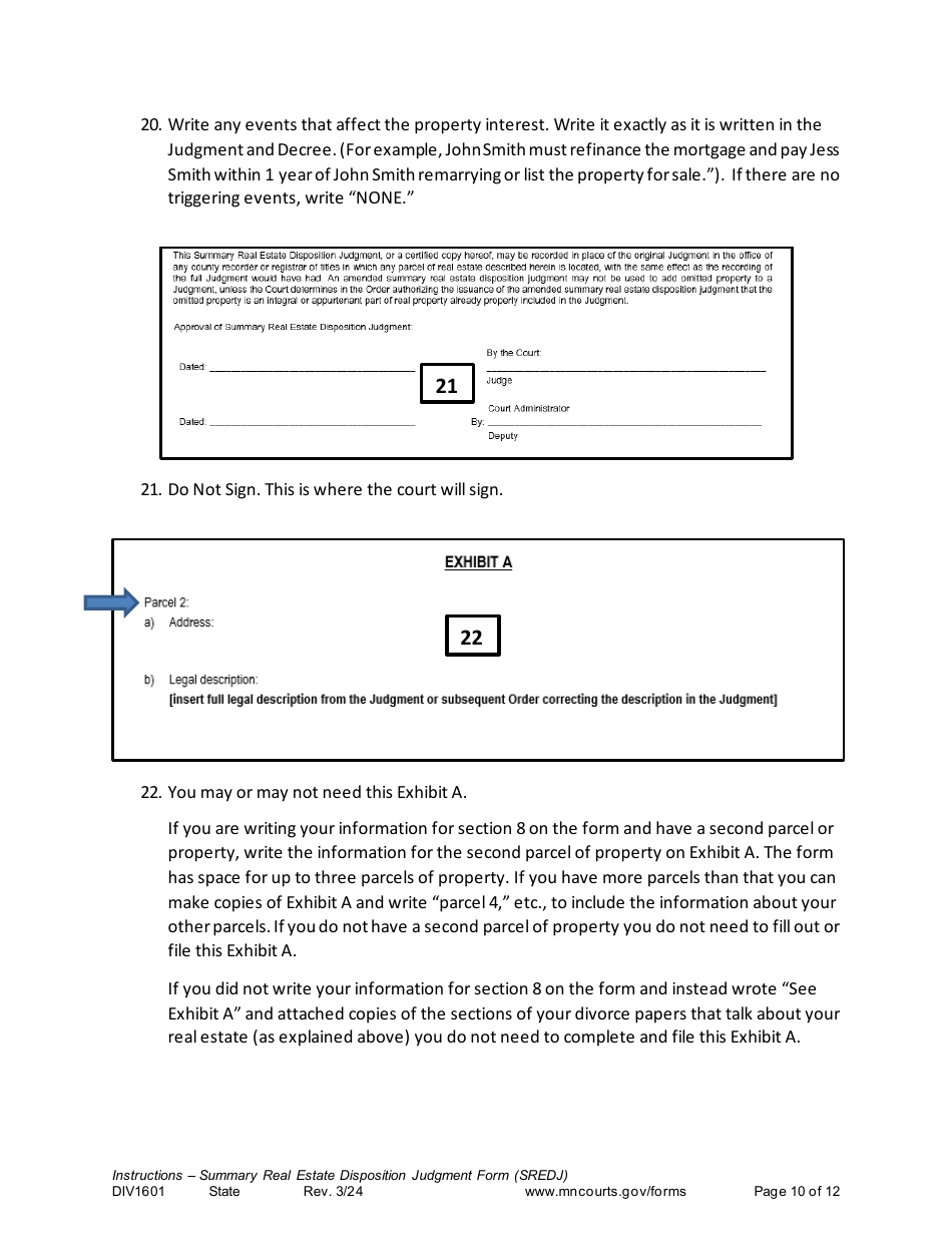 Form DIV1601 Instructions - Summary Real Estate Disposition Judgment Form (Sredj) - Minnesota, Page 10