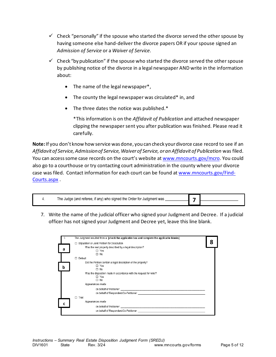 Form DIV1601 Instructions - Summary Real Estate Disposition Judgment Form (Sredj) - Minnesota, Page 5