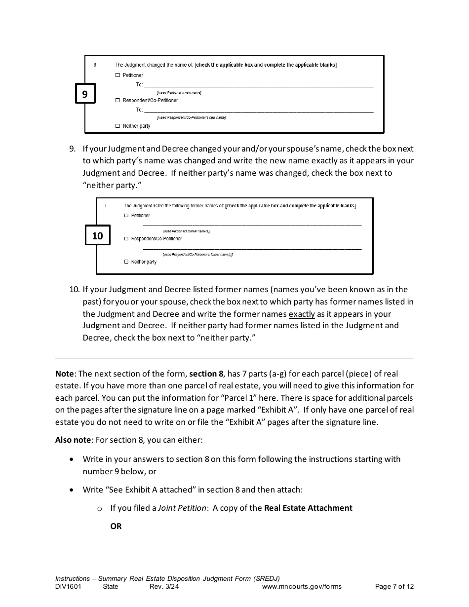 Form DIV1601 Instructions - Summary Real Estate Disposition Judgment Form (Sredj) - Minnesota, Page 7
