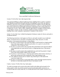 Document preview: Fence and Wall Certificate Application - City of Charlotte, North Carolina