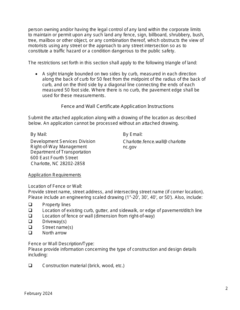 Fence and Wall Certificate Application - City of Charlotte, North Carolina, Page 2
