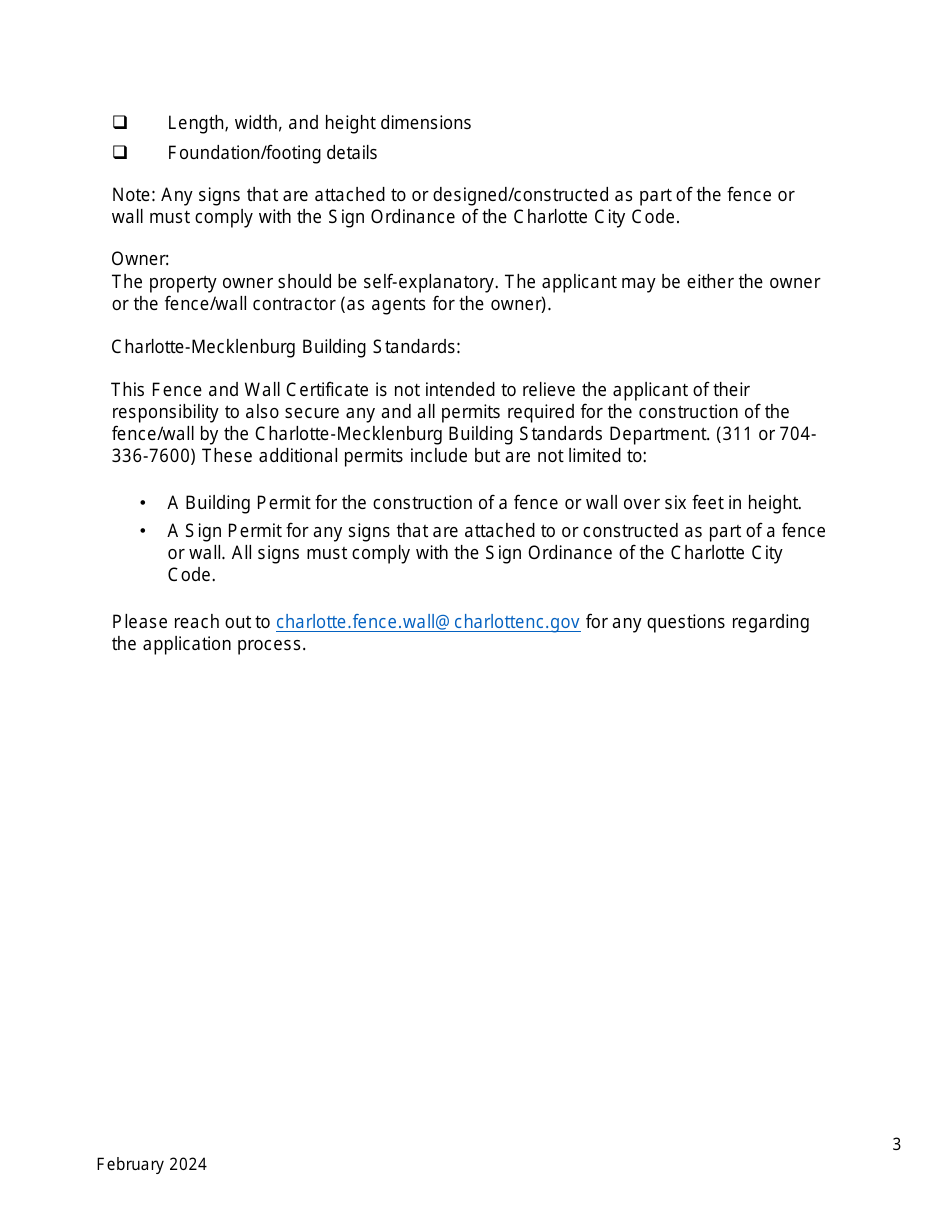 Fence and Wall Certificate Application - City of Charlotte, North Carolina, Page 3