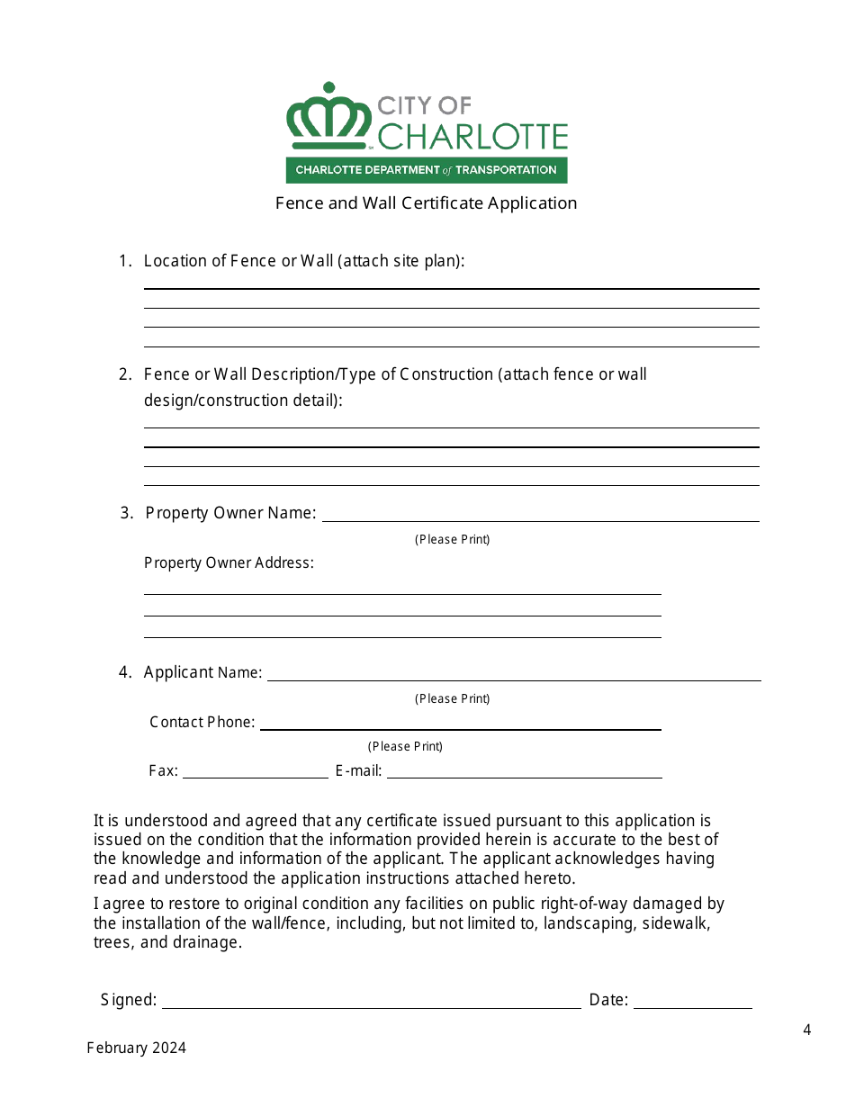 Fence and Wall Certificate Application - City of Charlotte, North Carolina, Page 4