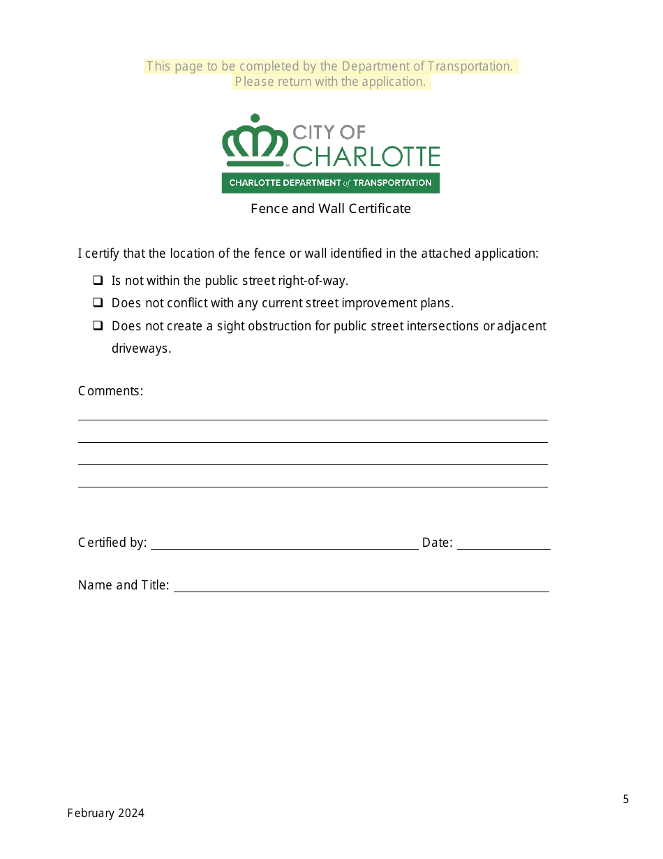 Fence and Wall Certificate Application - City of Charlotte, North Carolina, Page 5