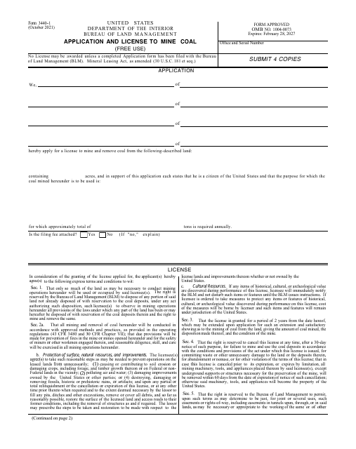 Form 3440-1 Application and License to Mine Coal