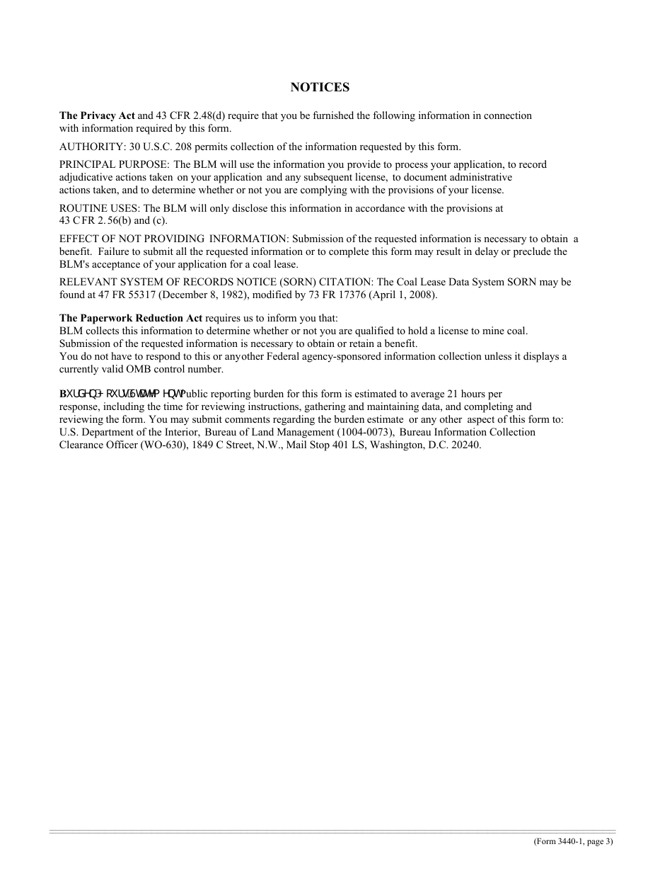 Form 3440-1 Application and License to Mine Coal, Page 3