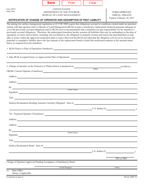 Form 3809-5  Printable Pdf