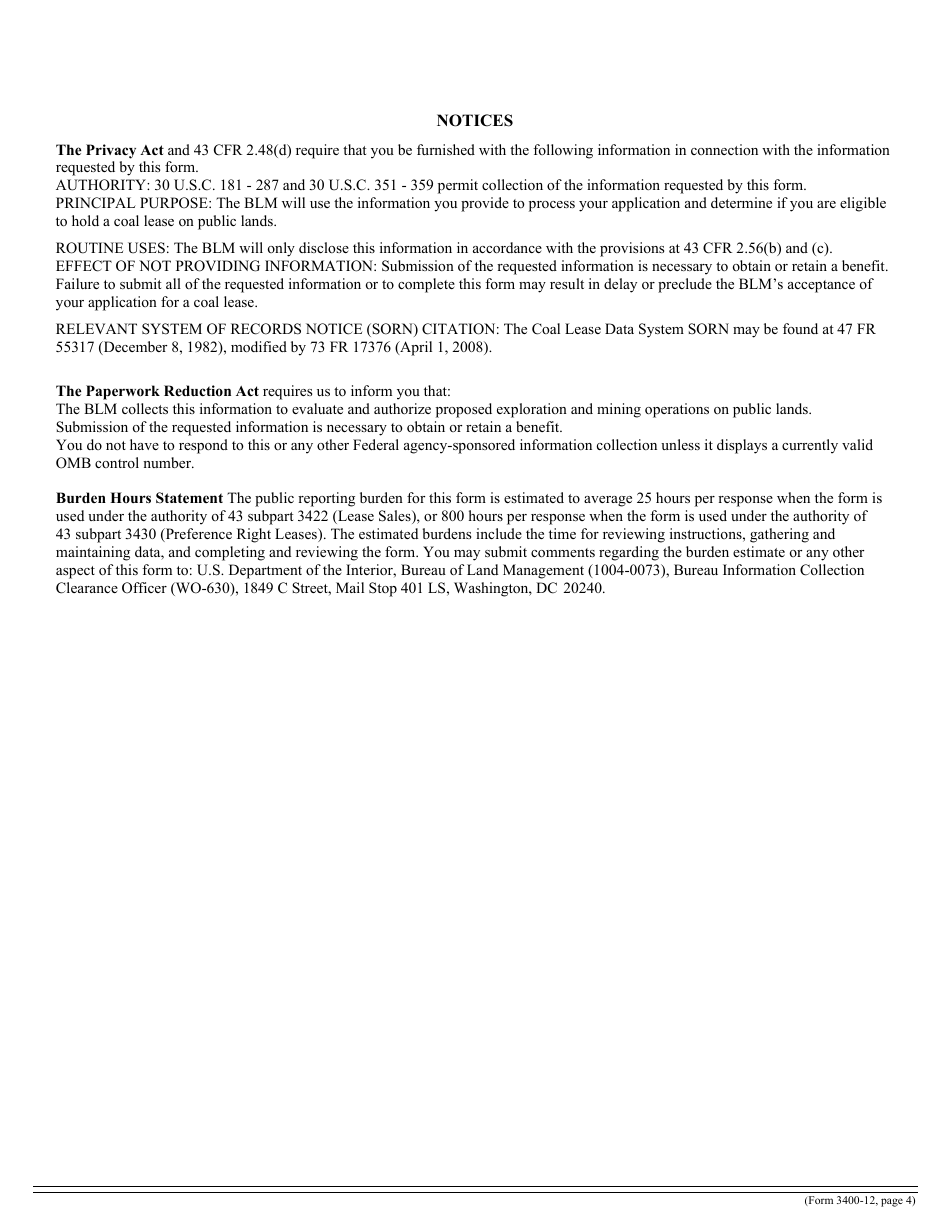 Form 3400-12 Coal Lease, Page 4