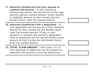 Form TD1 Personal Tax Credits Return (Large Print) - Canada, Page 10