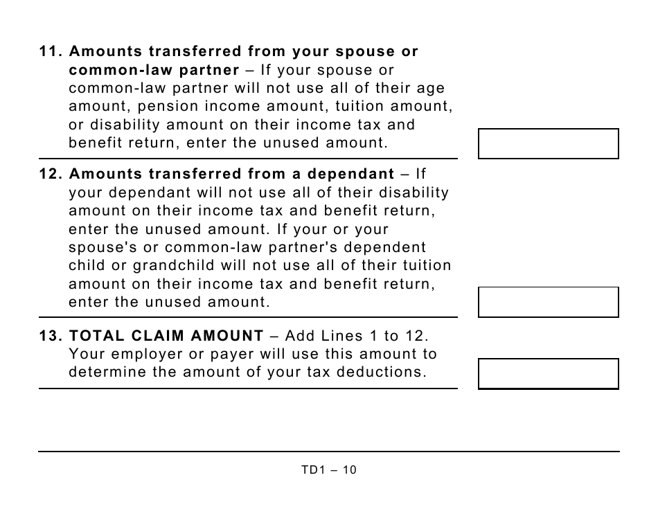 Form TD1 Download Printable PDF or Fill Online Personal Tax Credits