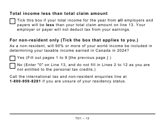 Form TD1 Personal Tax Credits Return (Large Print) - Canada, Page 12