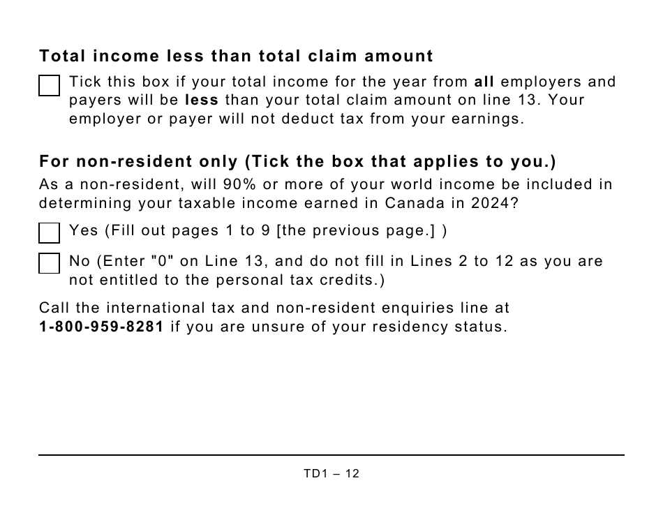 Form TD1 Download Printable PDF or Fill Online Personal Tax Credits