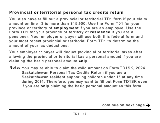 Form TD1 Personal Tax Credits Return (Large Print) - Canada, Page 13