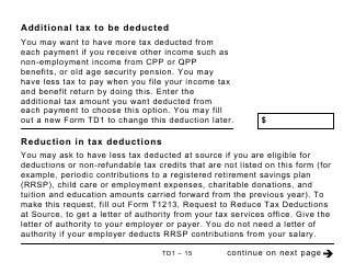 Form TD1 Personal Tax Credits Return (Large Print) - Canada, Page 15