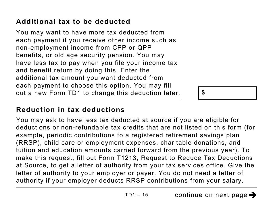 Form TD1 Download Printable PDF or Fill Online Personal Tax Credits