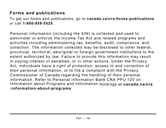 Form TD1 Personal Tax Credits Return (Large Print) - Canada, Page 16