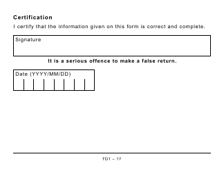 Form TD1 Personal Tax Credits Return (Large Print) - Canada, Page 17