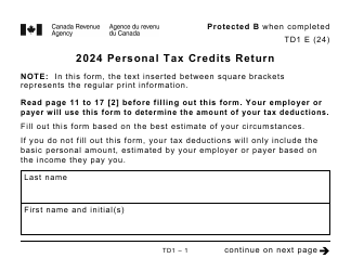 Form TD1 Personal Tax Credits Return (Large Print) - Canada