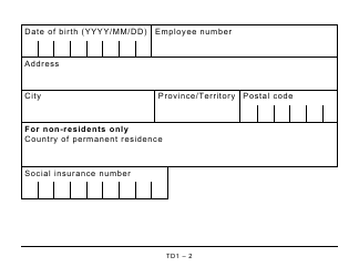 Form TD1 Personal Tax Credits Return (Large Print) - Canada, Page 2