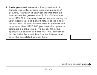 Form TD1 Personal Tax Credits Return (Large Print) - Canada, Page 3