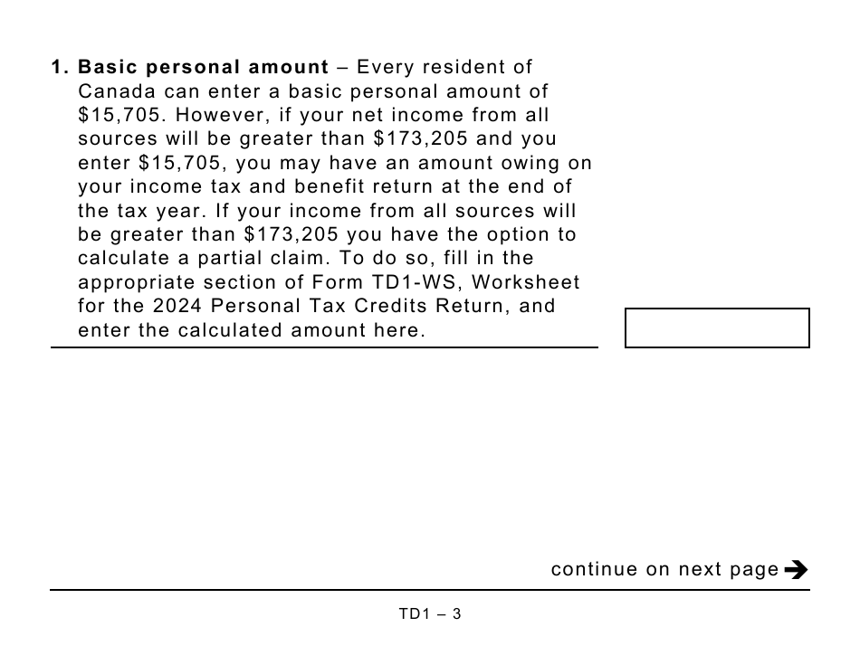 Form TD1 Download Printable PDF or Fill Online Personal Tax Credits