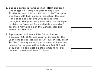 Form TD1 Personal Tax Credits Return (Large Print) - Canada, Page 4