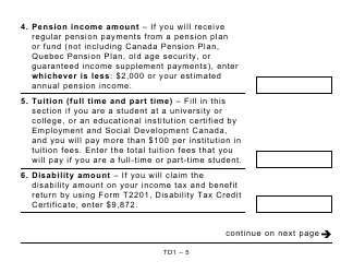 Form TD1 Personal Tax Credits Return (Large Print) - Canada, Page 5