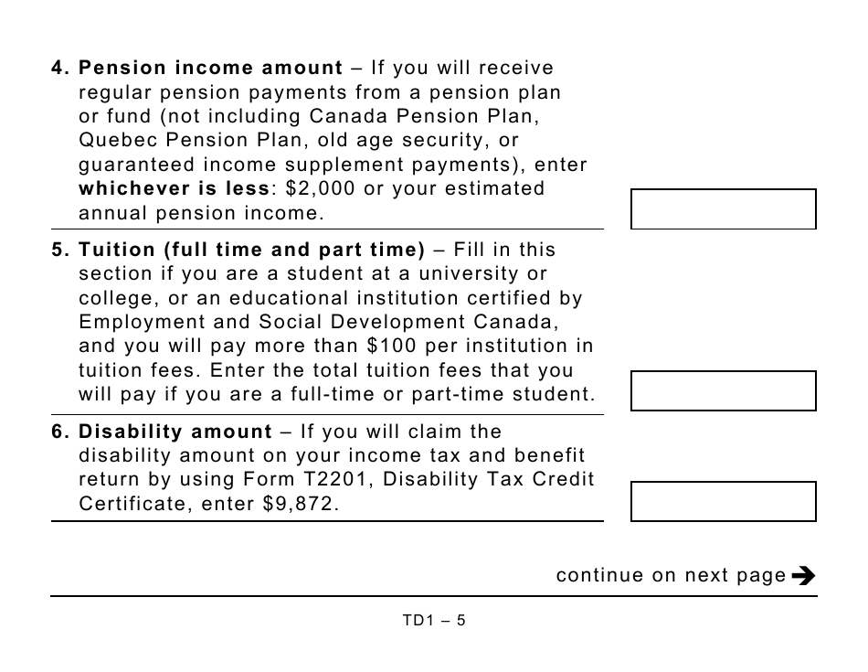 Form TD1 Download Printable PDF or Fill Online Personal Tax Credits