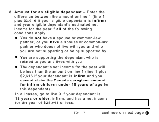 Form TD1 Personal Tax Credits Return (Large Print) - Canada, Page 7