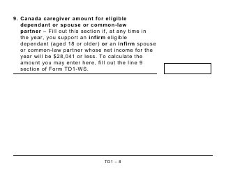 Form TD1 Personal Tax Credits Return (Large Print) - Canada, Page 8