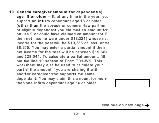 Form TD1 Personal Tax Credits Return (Large Print) - Canada, Page 9