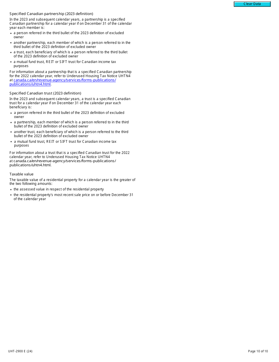 Form UHT-2900 Underused Housing Tax Return and Election Form - Canada, Page 10