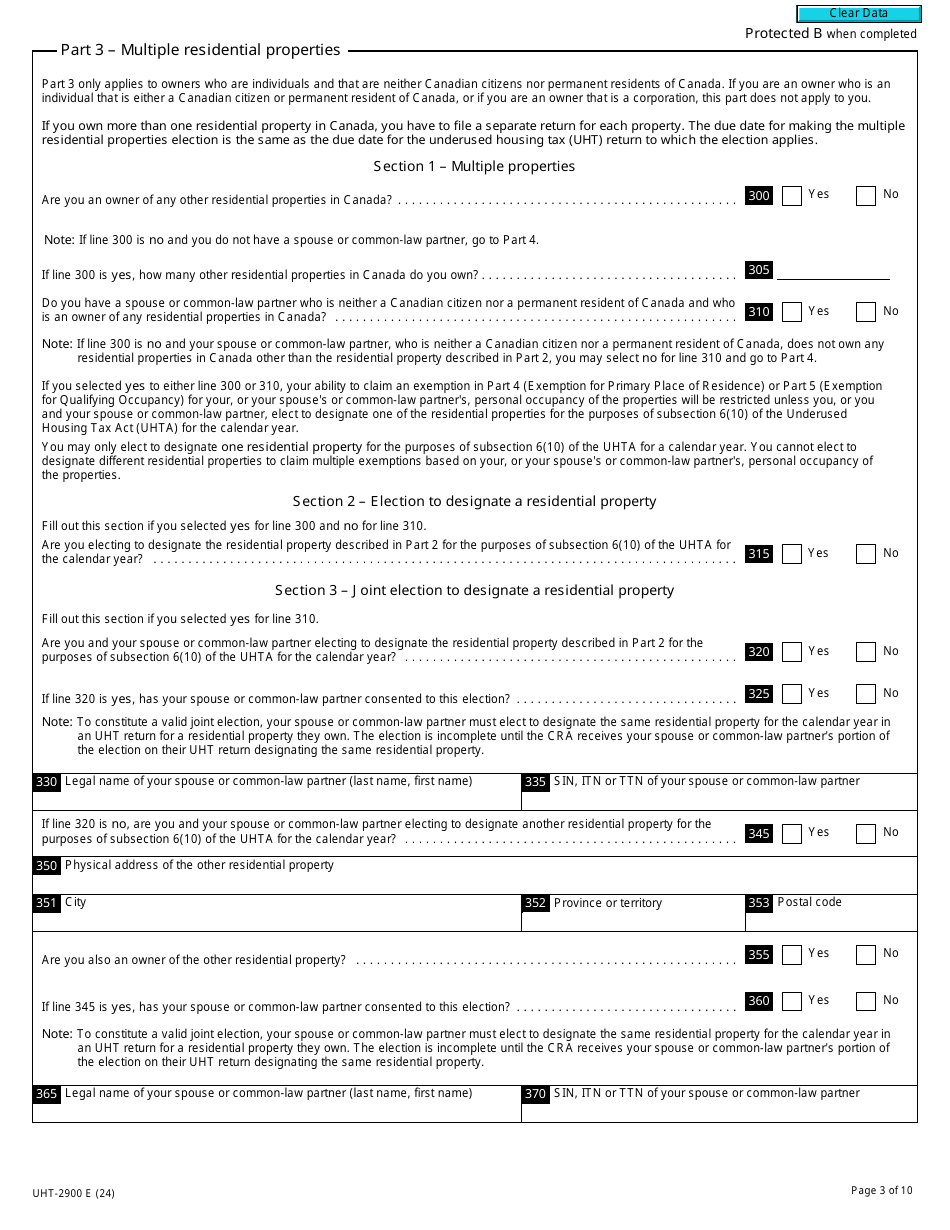 Form UHT-2900 Underused Housing Tax Return and Election Form - Canada, Page 3