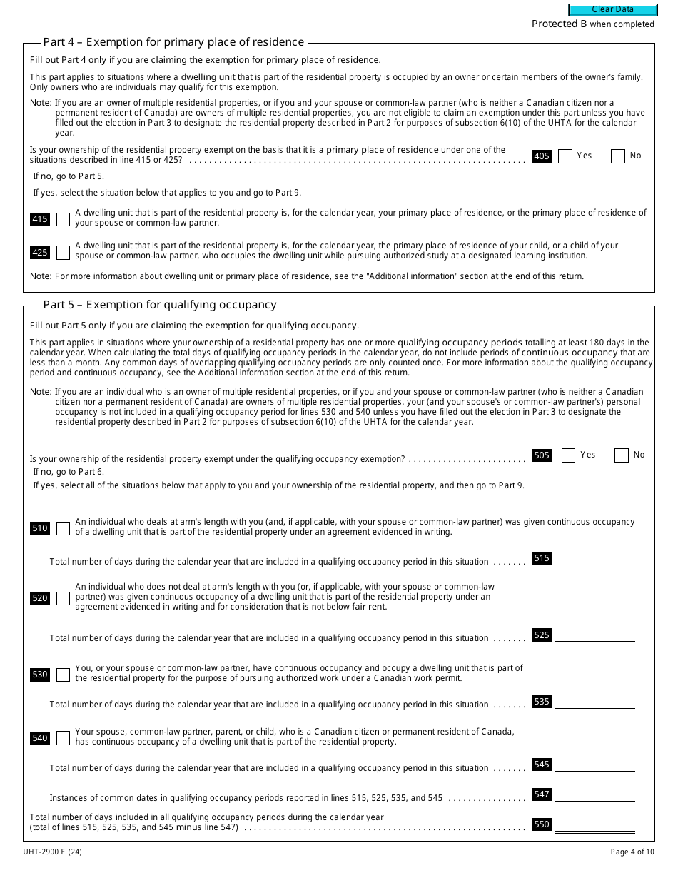 Form UHT-2900 Underused Housing Tax Return and Election Form - Canada, Page 4