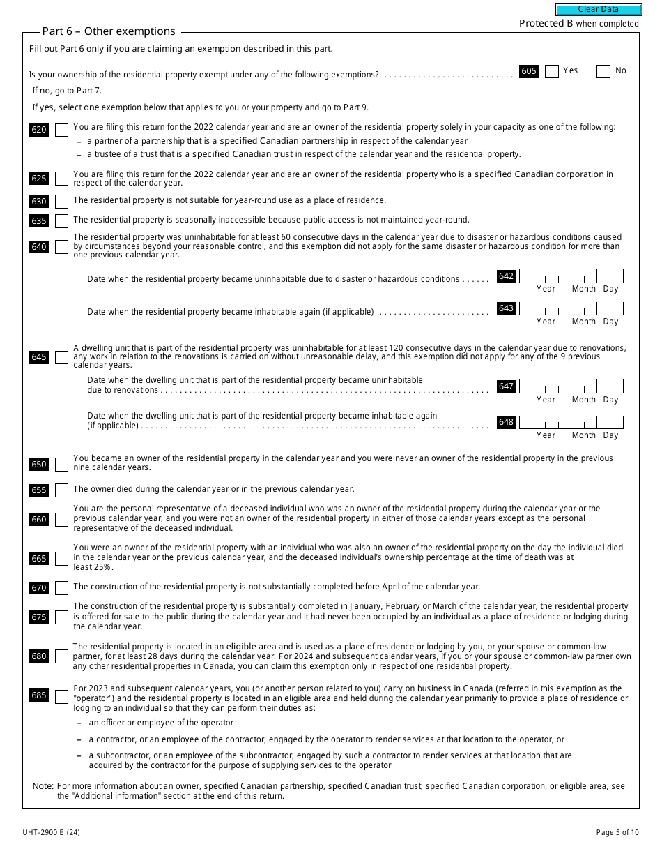 Form UHT-2900 Underused Housing Tax Return and Election Form - Canada, Page 5