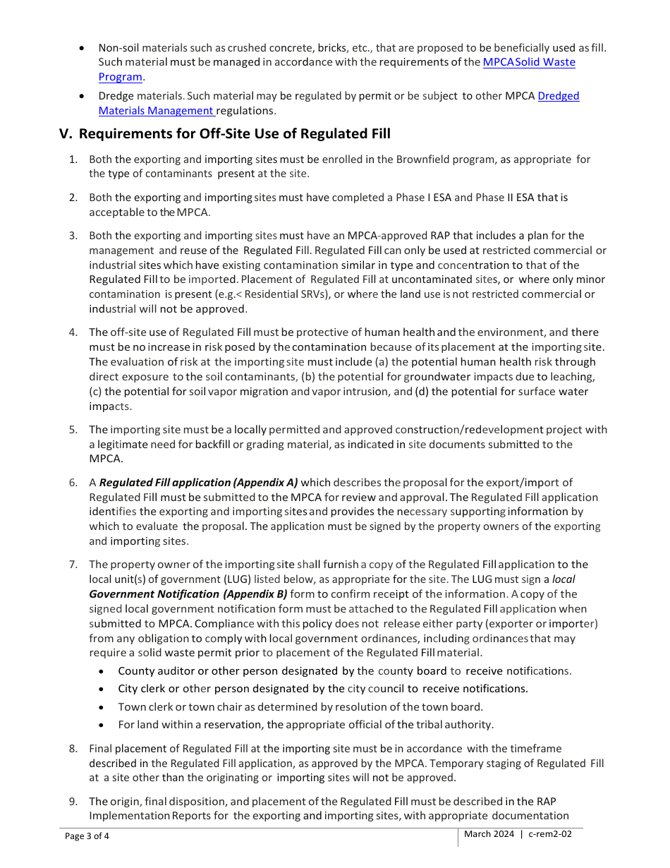 Form C-REM2-02 Offsite Use of Regulated Fill - Minnesota, Page 3