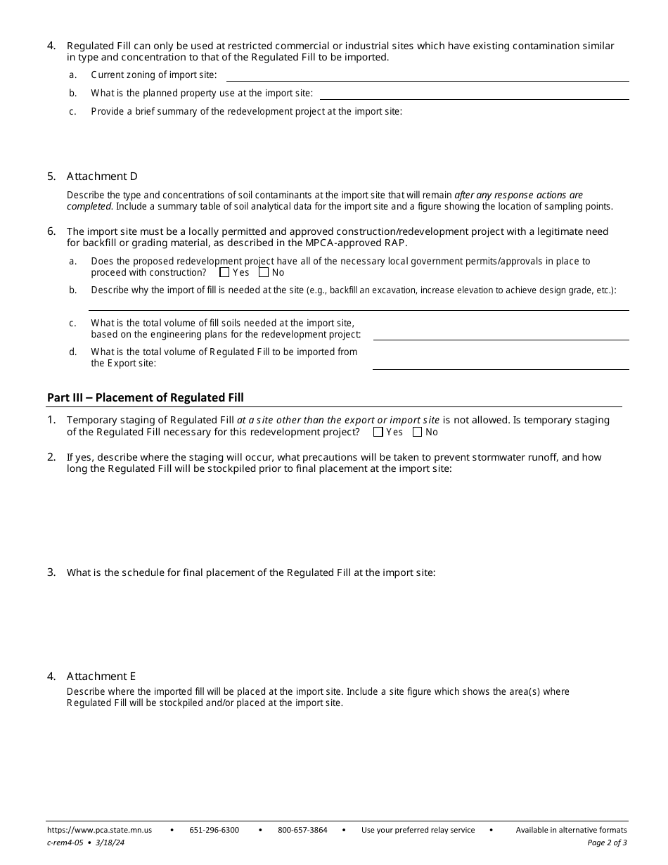 Form C-REM2-02 Offsite Use of Regulated Fill - Minnesota, Page 6