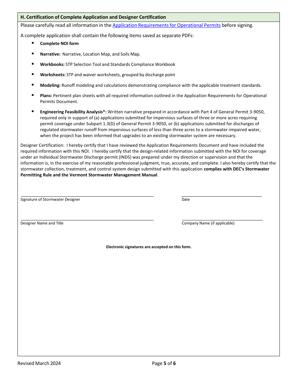 Notice of Intent (Noi) to Apply for Individual Stormwater Discharge Permit (Inds) - Vermont, Page 5