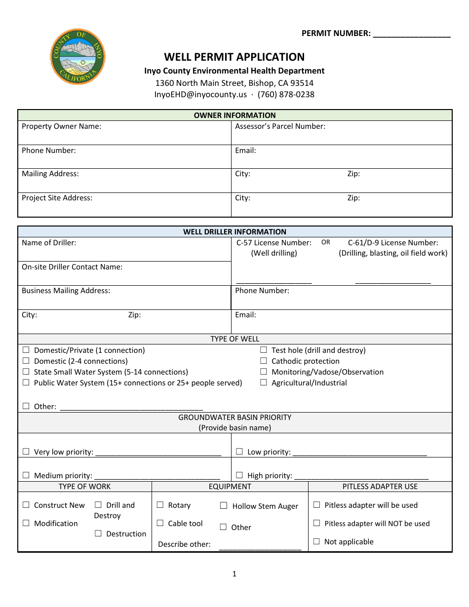 Well Permit Application - Inyo County, California, Page 1