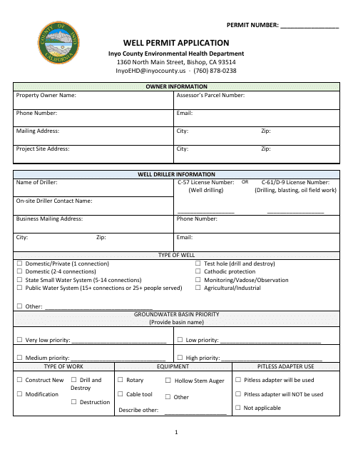 Well Permit Application - Inyo County, California