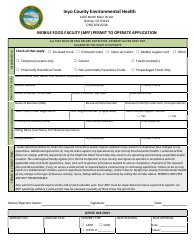 Mobile Food Facility (Mff) Permit to Operate Application - Inyo County, California