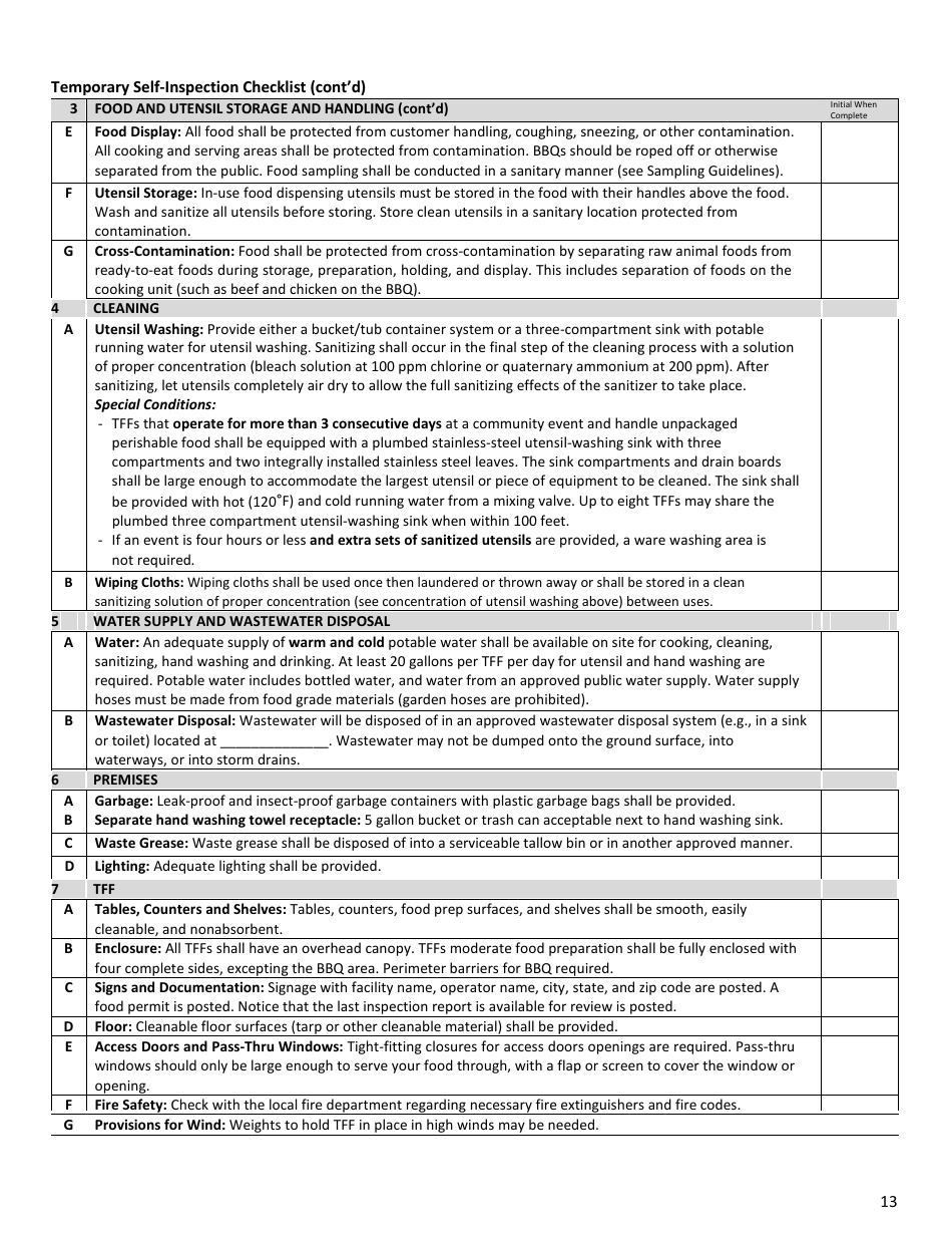 Temporary Food Facility Application - Inyo County, California, Page 13