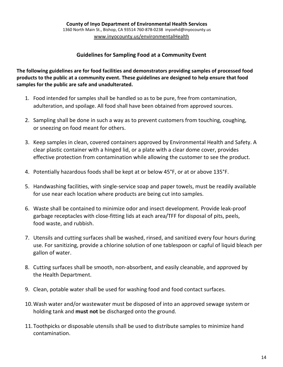 Temporary Food Facility Application - Inyo County, California, Page 14