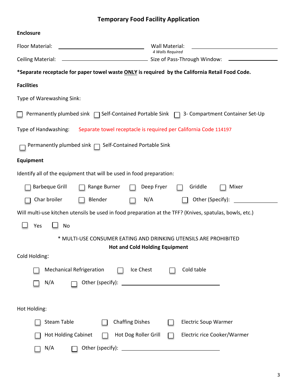 Temporary Food Facility Application - Inyo County, California, Page 3