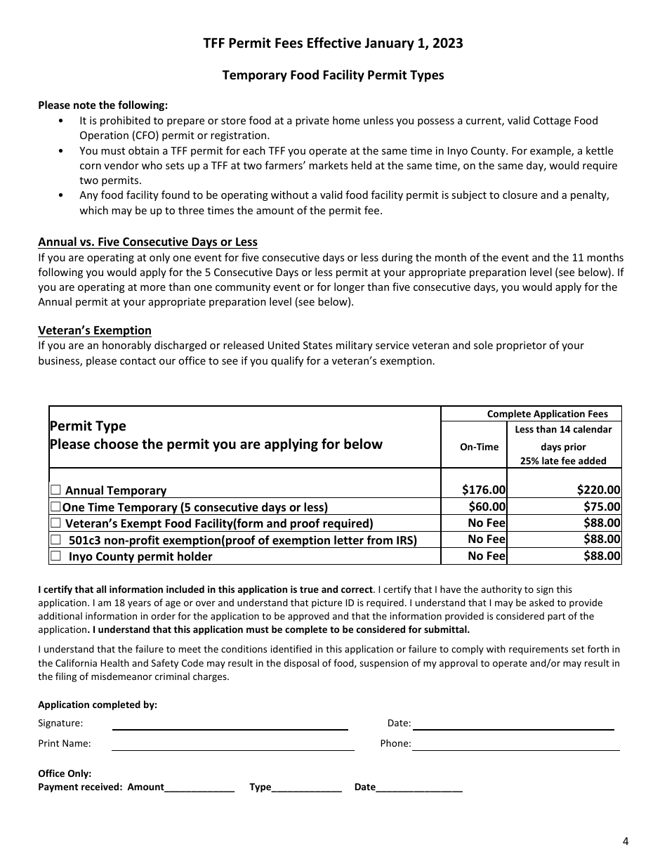Temporary Food Facility Application - Inyo County, California, Page 4