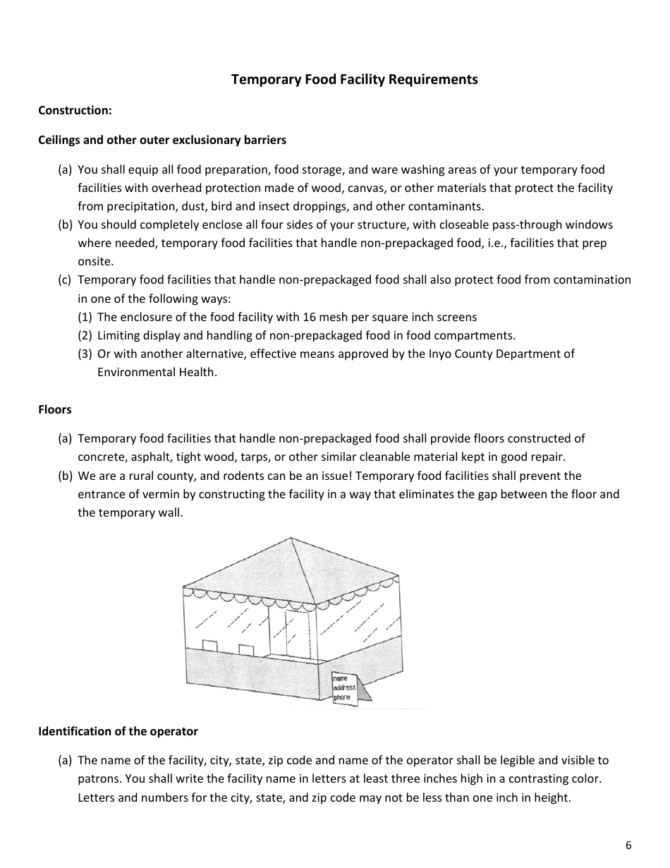 Temporary Food Facility Application - Inyo County, California, Page 6