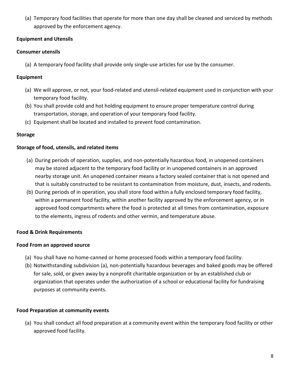 Temporary Food Facility Application - Inyo County, California, Page 8
